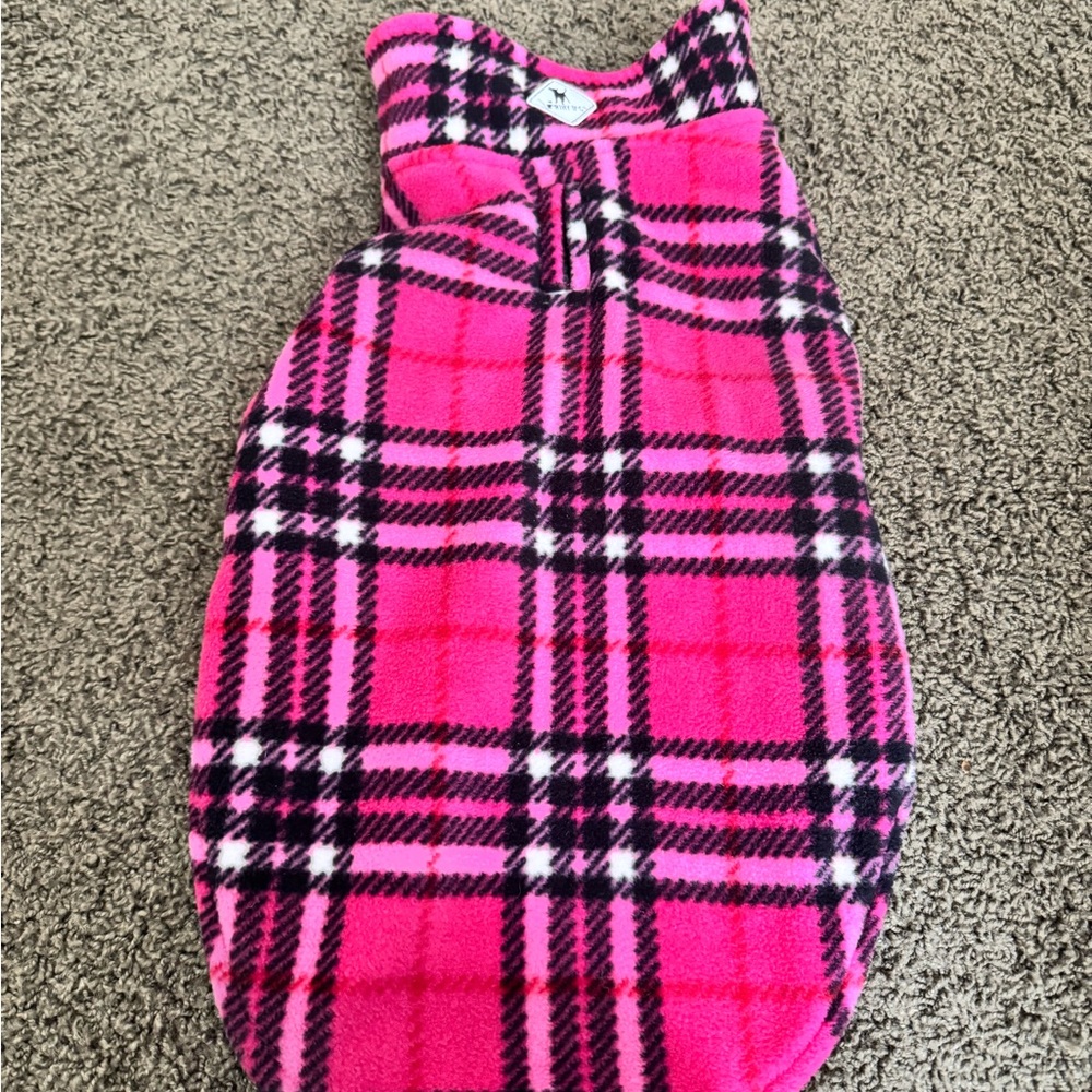 Pink Plaid & Gray Fleece Reversible Winter Dog Coat  Sz Medium